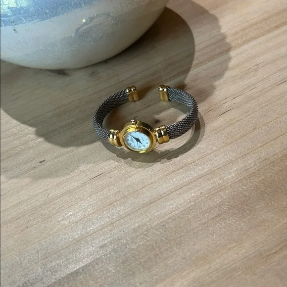 Pierre Jacquard Vintage Cuff Cable Knit Bracelet Watch Duo-Toned Silver/Gold - Picture 2 of 7